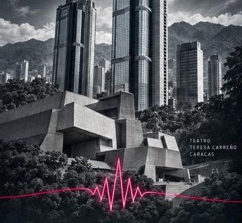 Torres de Parque Central y Teatro Teresa Carreño en Caracas, con un registro sísmico en rojo